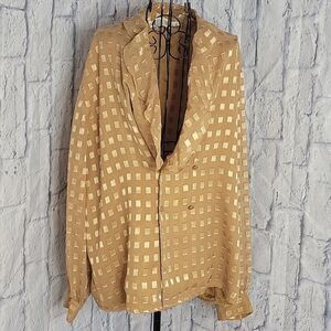ALEXANDRIA‎ Gold Abstract Long Sleeve Women's Blouse 18